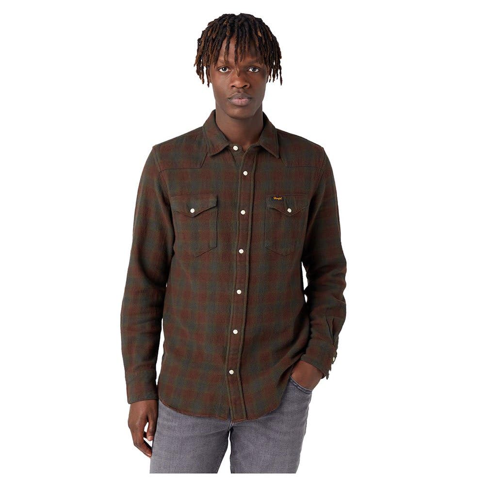 Wrangler Mens Western Work Shirt Long Sleeve Snap Button Washed Finish Shirt