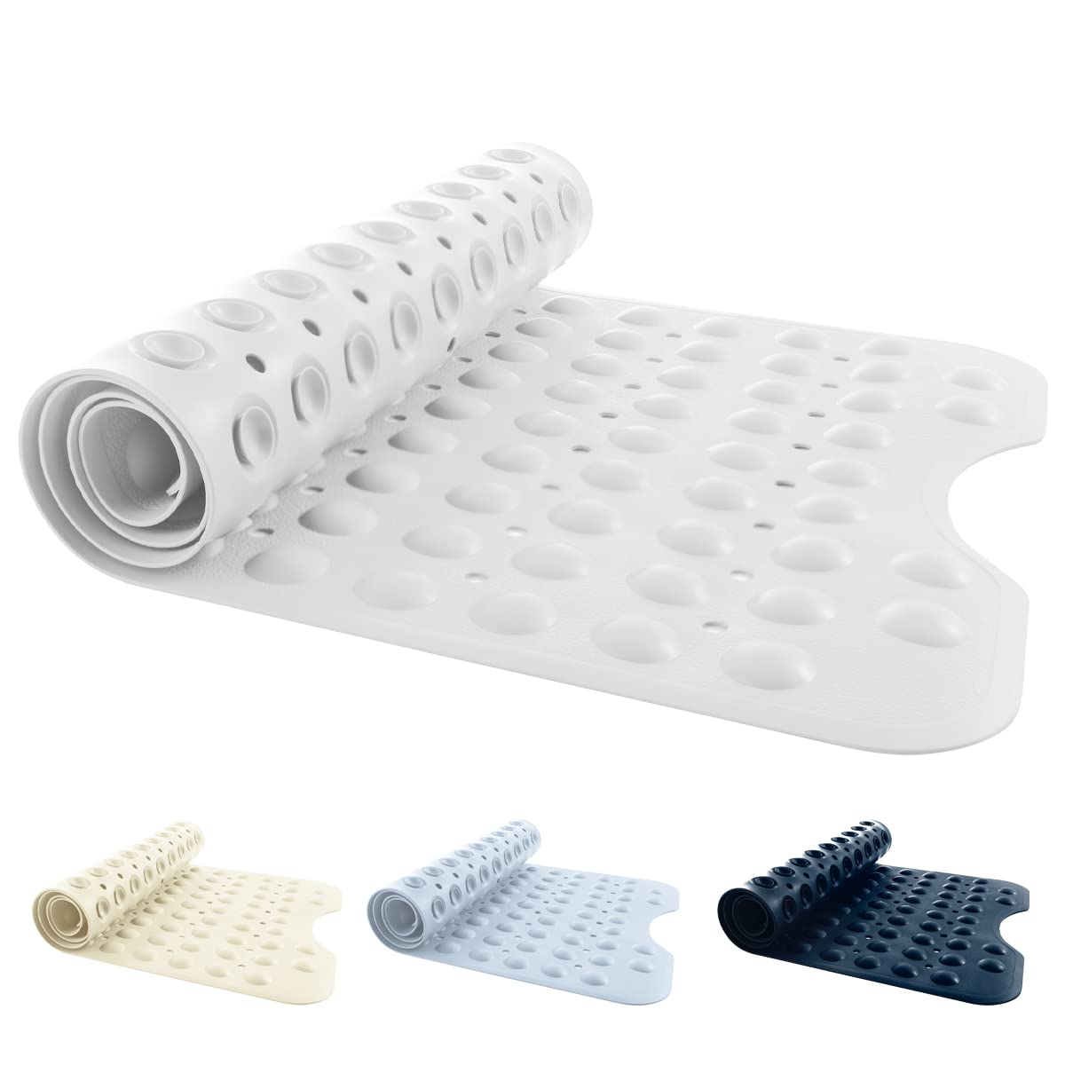 ANSIO Bath Mat, Non Slip PVC Shower Mat, 100 x 40 cm, White | Anti mould, Suctio