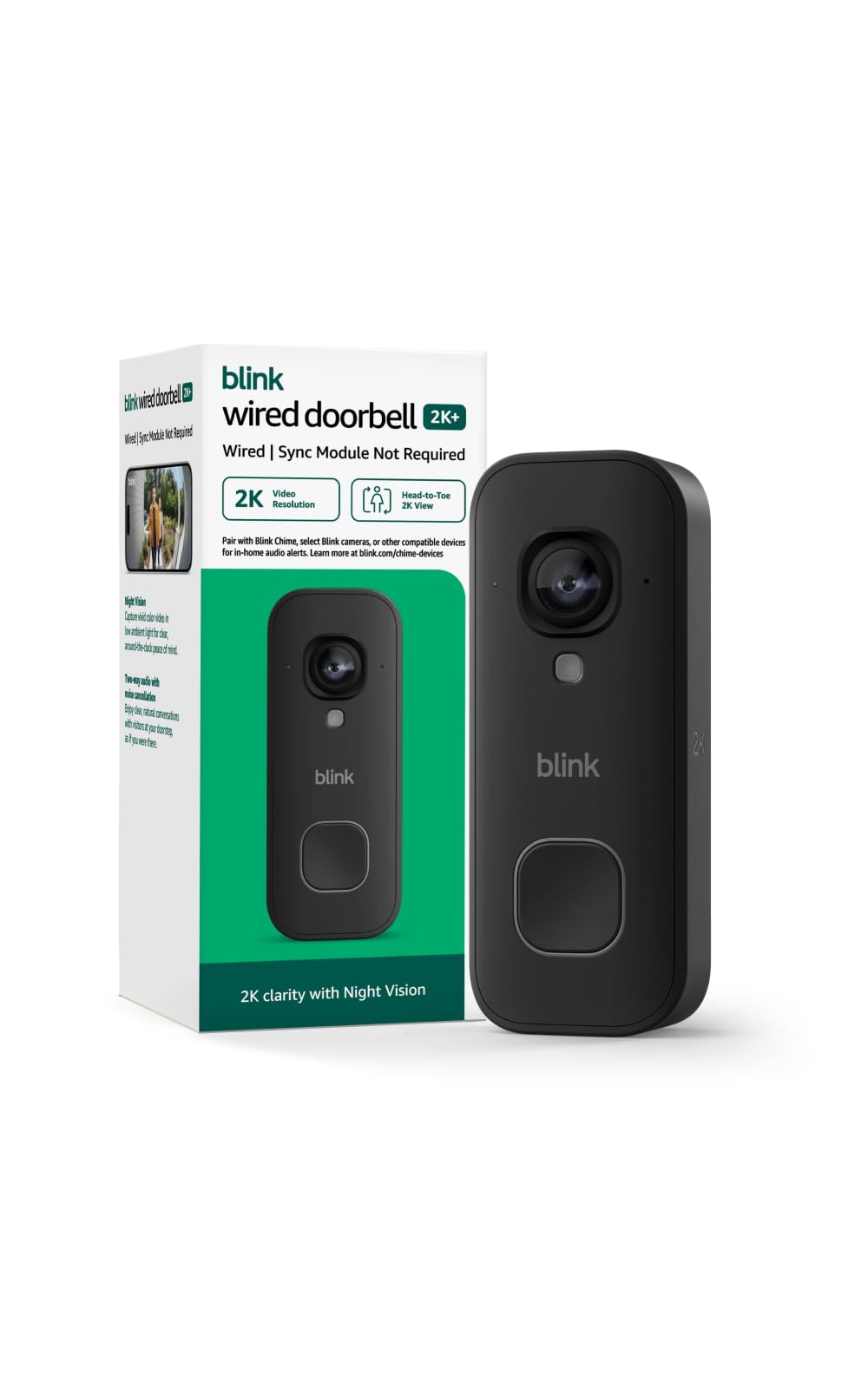 Blink Wired Doorbell 2K+ (newest model) — Head-to-Toe 2K video doorbell, continu
