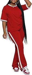 PINSV Women Sets 2 Piece Outfits Comfy Short Sleeve Top and Pants Lounge Sets Travel Outfits