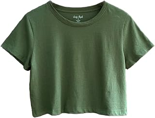 Women's 100% Cotton Boxy Crop Top Round Neck Short Sleeve Casual Cropped Tee T-Shirt
