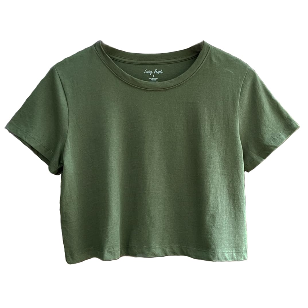 Women's 100% Cotton Boxy Crop Top Round Neck Short Sleeve Casual Cropped Tee T-S