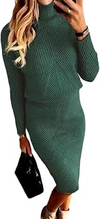ORANDESIGNE Women's Knitted Sweater Dress Set 2 Pieces Winter Turtleneck Sweater and Pencil Skirt Knitted Elegant Bodycon Dress