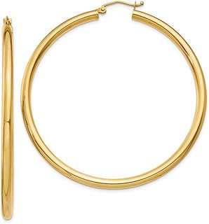 14K Yellow Gold Classic Real Hoop Earrings, (3mm Thick Tube)