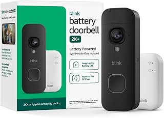 Blink Battery Doorbell 2K+ (newest model) — Wireless video doorbell, 2K video resolution, enhanced audio. Sync Module Core included – System (Black)