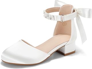 Coutgo Girls Dress Shoes High Heels Bow Pearl Pumps Princess Wedding Shoes