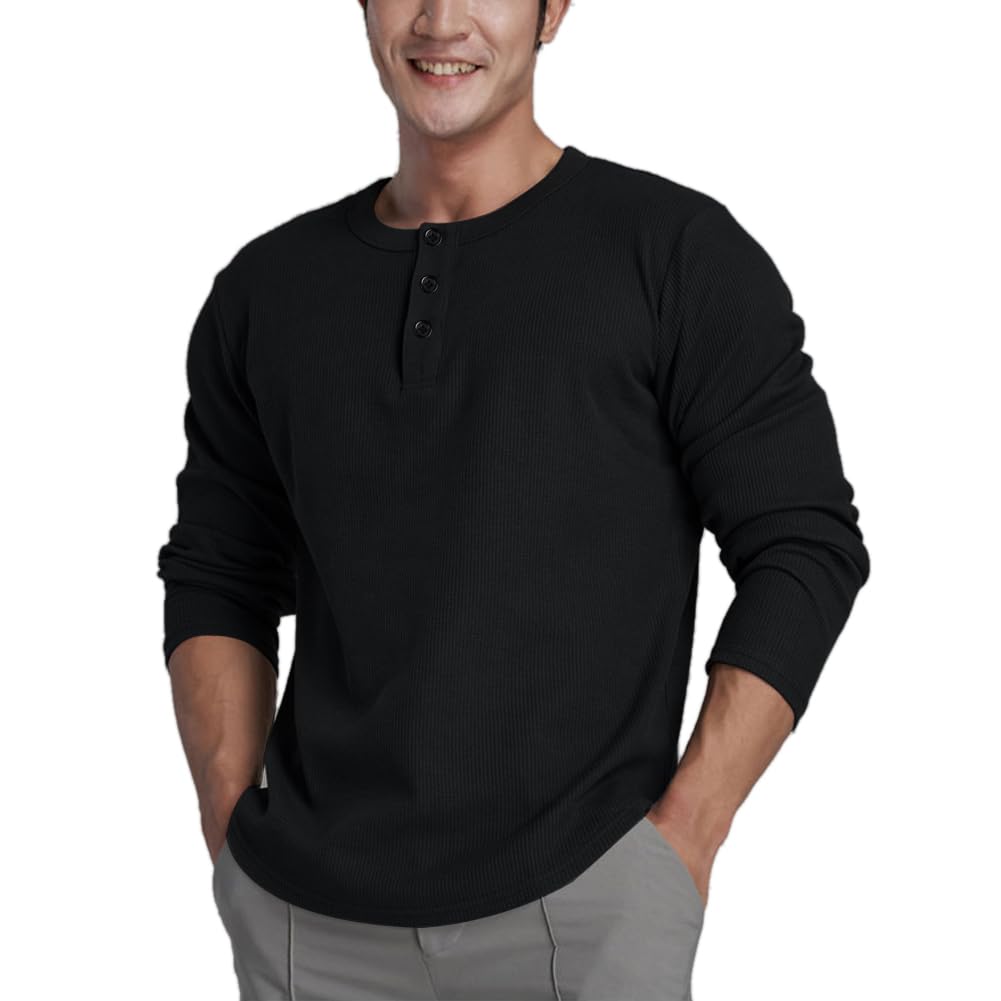 Muscle Alive Men's Basic Long-Sleeved T-Shirt Waffle Sweatshirt Lose Weight Trai