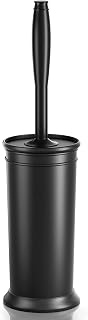UPTRONIC Toilet Brush, Toilet Bowl Brush with Extra Long Handle Durable Bristles Toilet Scrubber and Covered Holder for Toilet Brush Set for Bathroom Cleaning (Black-01)