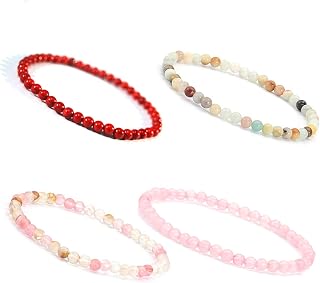 KIKILA 4mm Mini Gemstone Energy Bracelets Crushed Stone Beaded Bracelet Natural Stone Charm Beaded Small Couples Bracelets for Women