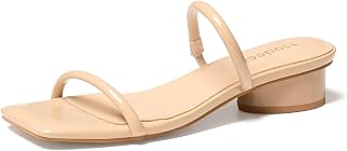 Square Open Toe Chunky Heels for Women Two Strap Low Block Heeled