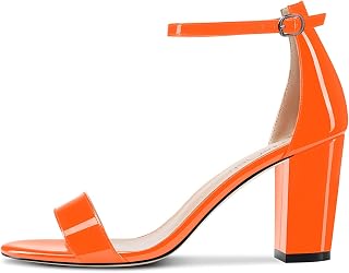 NobleOnly Women's Chunky Wide High Heel Open Toe Sandals Strap Ankle Cute Wedding Dress Clear Shoes