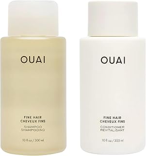 OUAI Fine Shampoo and Conditioner Set (10 Fl Oz) | Sulfate Free Shampoo and Conditioner for Women &amp; Men - Made with Keratin &amp; Shea Butter - Free of Parabens &amp; Phthalates