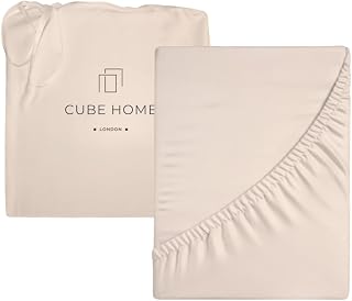 Cube Home - Luxury Fitted Sheet, Deep Pocket - 100% Natural Bamboo, Soft, Breathable, Anti-Bacterial, Anti-Allergy, Super King Bed 180x200 cm - Camel