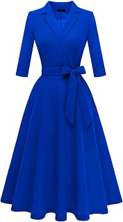 Meetjen Women's Vintage Tea Dress Autumn Fit and Flare 3/4 Sleeve Elegant Cocktail Party Formal Church Dresses 2025