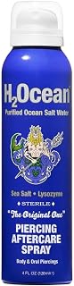 H2Ocean Piercing Aftercare Spray, Sterile Sea Salt Saline Solution, 4 oz | Piercing cleaning solution for ear and nose piercings, sea salt saline spray, 360-degree no-touch spray, without alcohol