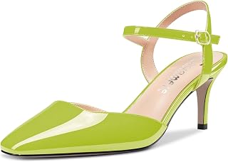 Castamere Women's Stiletto Mid Heel Square Toe Pumps Ankle Straps Slingback Wedding Office Dress 6.5 CM Heels