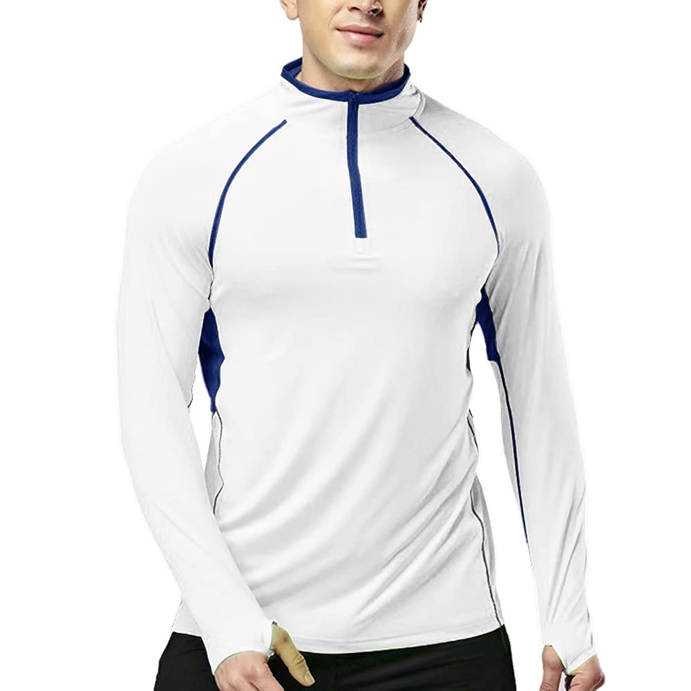 Men Quarter Zip Running Active T Shirts Workout Long Sleeve Jersey