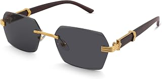 Hycredi Rimless Rectangle Sunglasses for Women Men, Retro Y2K Shades
