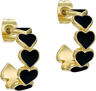 Ted Baker London Hannah Enamel Heart Hoop Earrings (Gold/Black)