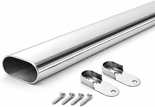 MKGT Oval Steel Wardrobe Rail 30x15mm – Chrome Heavy Duty Hanging Pole with Fixings for Wardrobes & Cupboards (1000mm (1.0m) ~39.4″)
