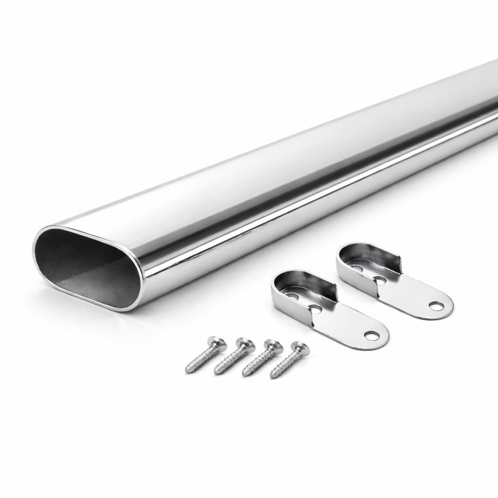 MKGT Oval Steel Wardrobe Rail 30x15mm – Chrome Heavy Duty Hanging Pole with Fixi