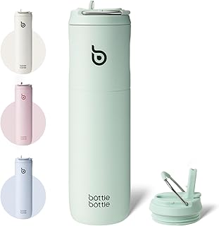 BOTTLE BOTTLE Stainless Steel Water Bottle with Straw Sports with Handle | Orchard Green,for Travel Gym school,Stainless Steel Water Bottles,Double-Wall,Vacuum Metal,Leak Proof,BPA-Free