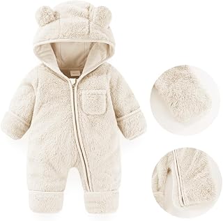 Fairy Baby Baby Snowsuit, Newborn Baby Bear Hooded Footed Romper Fleece Snowsuit Cartoon Flannel Zipper Jumpsuit Fall Winter Outfits
