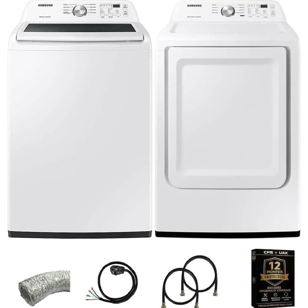 Samsung WA44A320KIT1 White Top Load High-Efficiency Smart Washer and Dryer Pair 