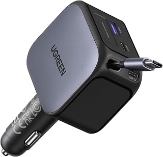 UGREEN 145W Retractable Car Charger, Cigarette Lighter Adapter | 4-in-1 Multiple Functions, 60W Flexible Retractable USB Fast Charging, for iPhone 18 17 16 15 Pro Max, Galaxy S25 S24 Ultra
