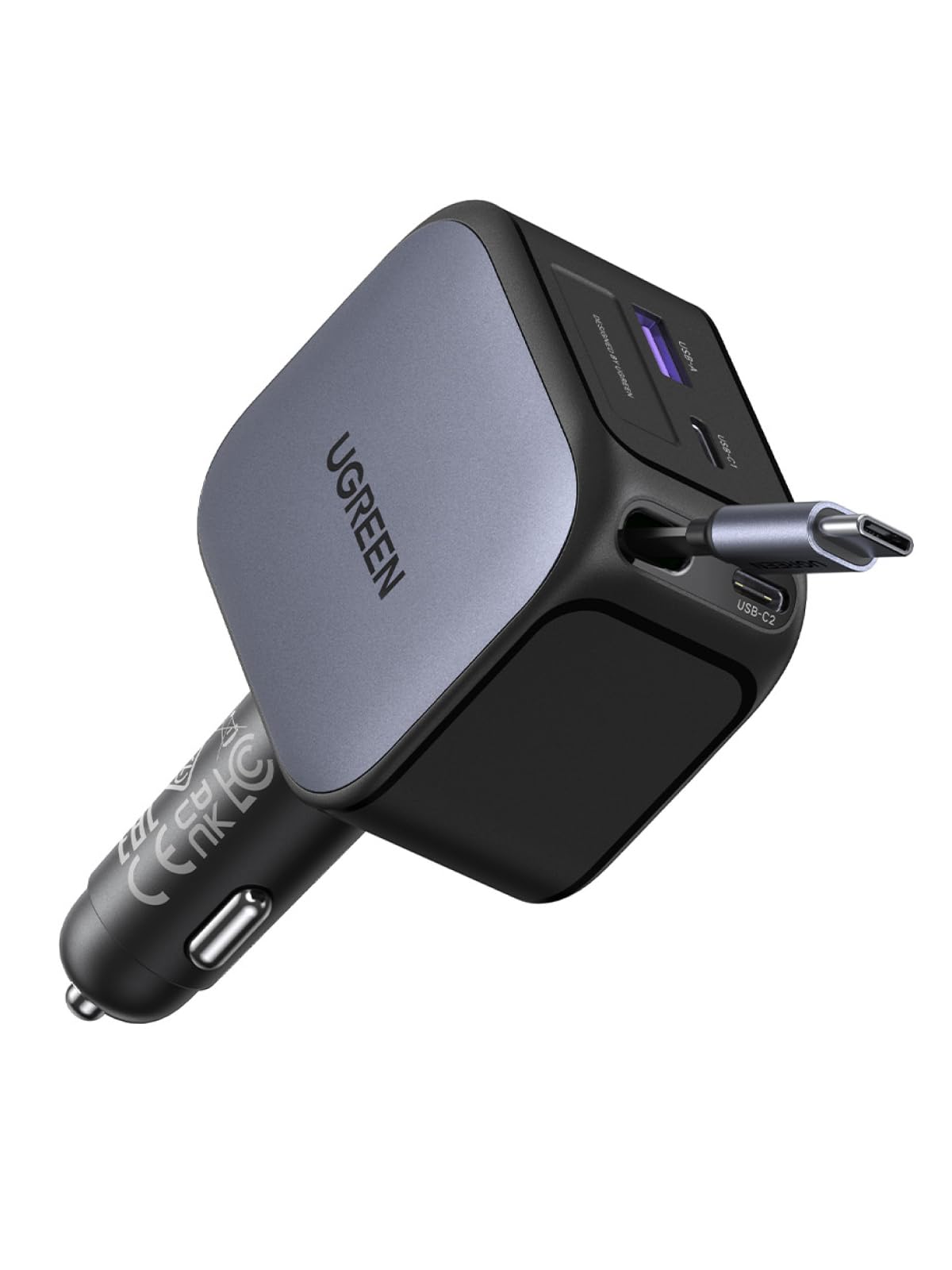 UGREEN 145W Retractable Car Charger, Cigarette Lighter Adapter | 4-in-1 Multiple