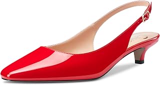 Castamere Women's Low Stiletto Kittens Heel Closed Heel Square Toe Slingback Pumps Slip-on 3.5 cm Heels Sandals Dress Cute Shoes