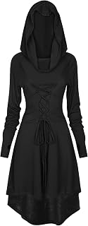 Gothic Kleid Damen,Mittelalter Kleidung Damen,Halloween Kostüm,Renaissance Mit Kapuze Kleid für Halloween Karneval (Schwarz, S)