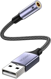 MOSWAG USB to 3.5mm Jack Audio Adapter External Stereo Sound Card | Mic TRRS, no driver required, Nylon Braided, USB to Aux Compatible with Windows PC Laptop Mac Linux Speaker PS4, 7.84 Inch