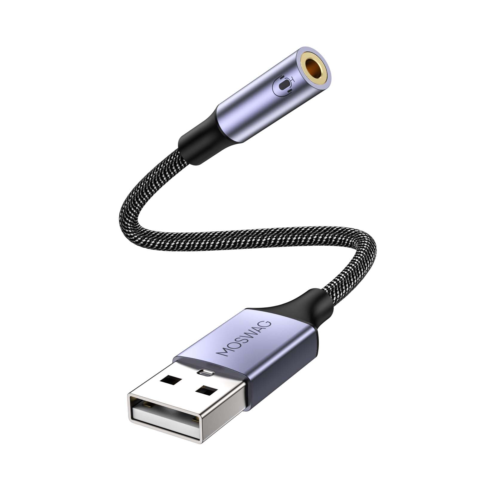 MOSWAG USB to 3.5mm Jack Audio Adapter External Stereo Sound Card | Mic TRRS, no