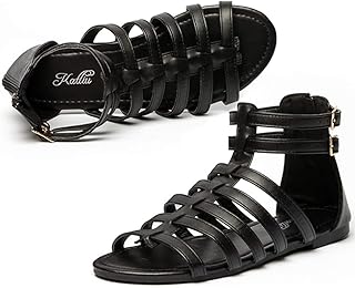 katliu Women's Gladiator Sandals Strappy Flat Sandals Two Ankle Buckle