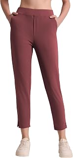 QBK Women's Petite Ankle Pants 25"/27" Stretchy Pull On Work Dress Business Casual Slacks with Pockets for Yoga Travel Golf