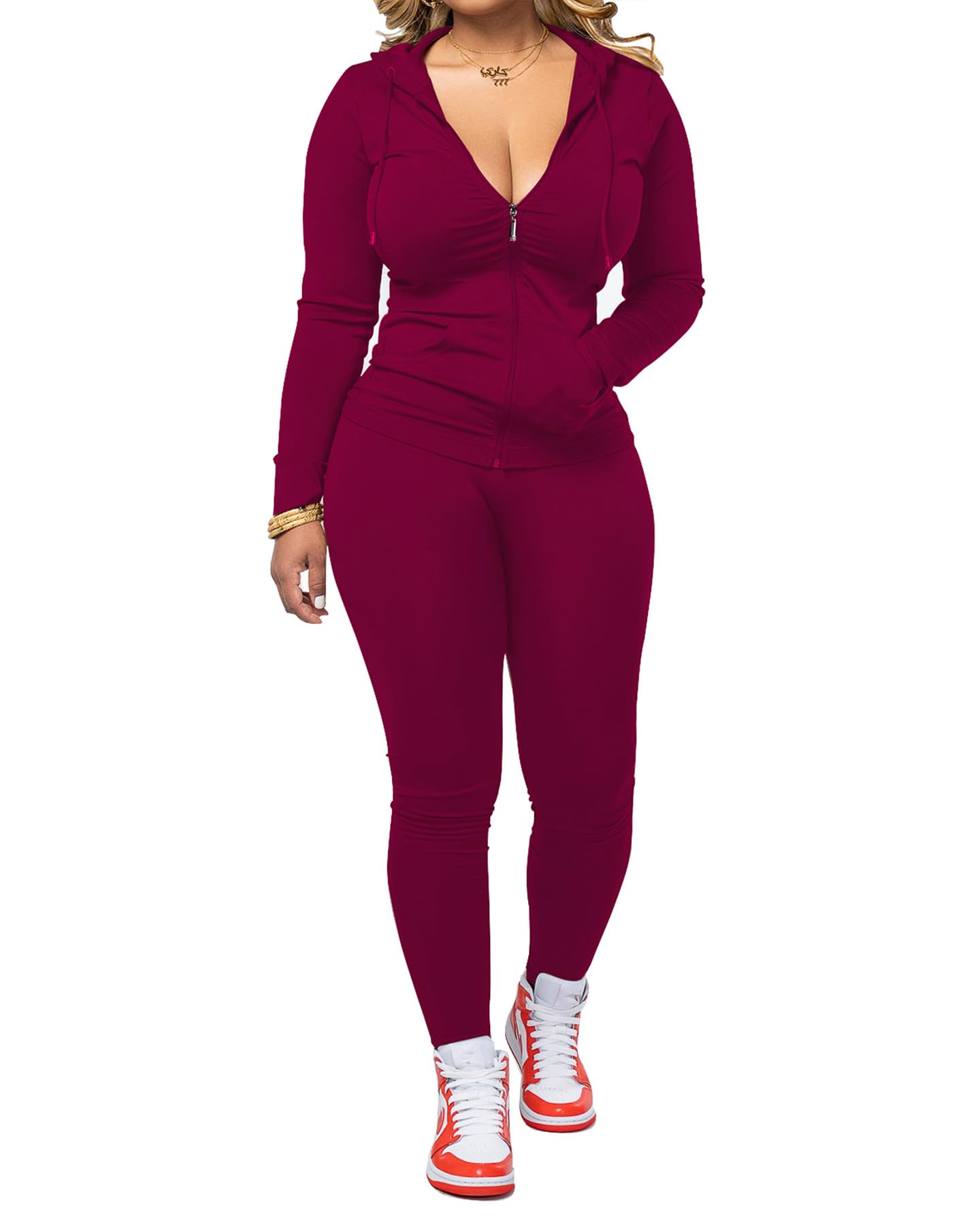 PINSV Women's 2 Piece Tracksuit Zip Hoodie and Leggings
