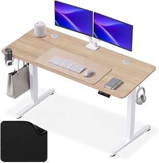 MotionGrey - Electric Motor Height Adjustable Standing Desk, Ergonomic Stand Up Desk, Adjustable Computer Sit Stand Desk Stand - Black Frame Single Motor with Table Top (Light Brown, 55 * 24 Inch)