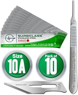 Surgical Scalpel Surgical Blades # 10A Stainless Steel Sterile Pack of 10 and Handle No 3 Perfect for wood art, Surgical, Sculpting, Repairs, Lab Anatomy, Sign, Card Making Lab Training SURGIGR10A-10