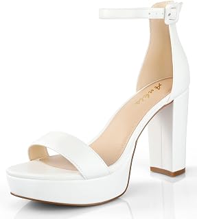 Ankis Platform Heels 4 Inch Chunky Heels Sandals for Women Comfortable Open Toe Block Heel Black Nude White Silver Gold Ankle Strap Heels Black Chunky