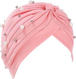 Turban Hats for Women Ruffles Beads Pre Tied Caps Chemo Beanies Cancer Skull Caps Headwear Headwear Hair Cover