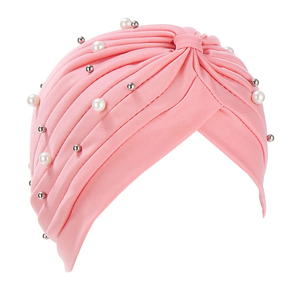 Turban Hats for Women Ruffles Beads Pre Tied Caps Chemo Beanies Cancer Skull Cap