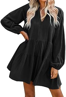 FANCYINN Women's Dresses Loose Long Sleeve Ruffle Hem Casual Mini Cocktail Dresses