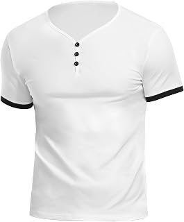 KUYIGO Men's Henley Shirts Casual Summer Tops Slim Fit Cotton T Shirt