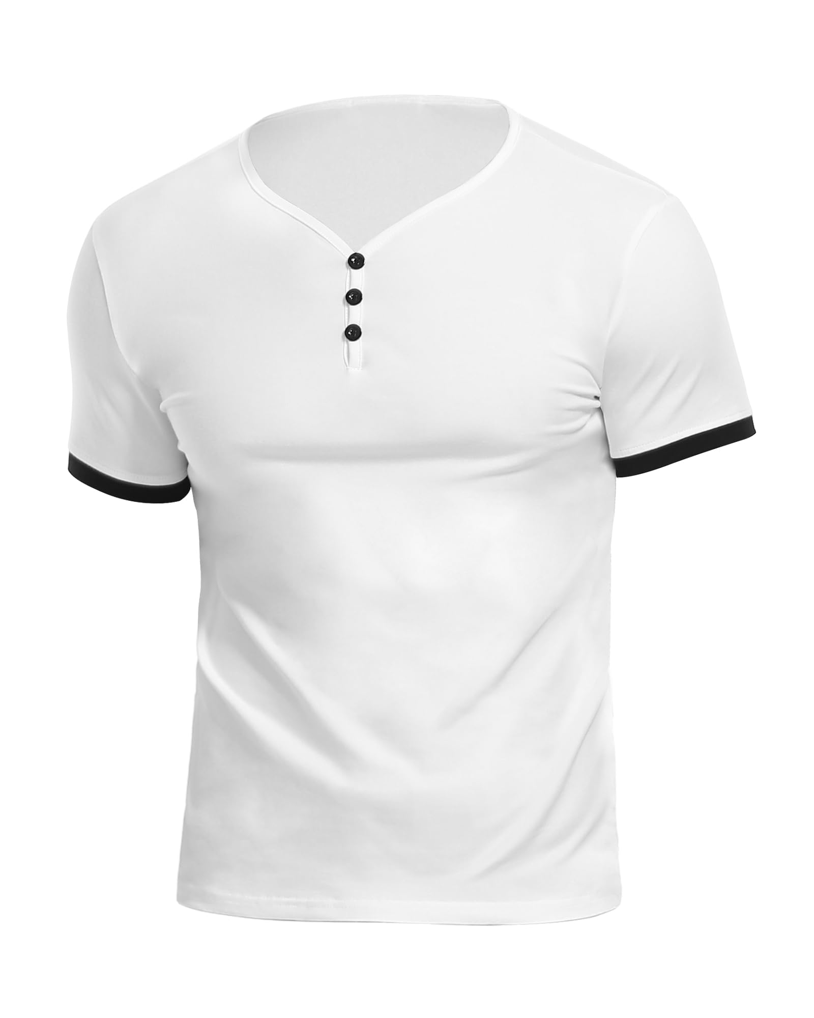 KUYIGO Men's Henley Shirts Casual Summer Tops Slim Fit Cotton T Shirt