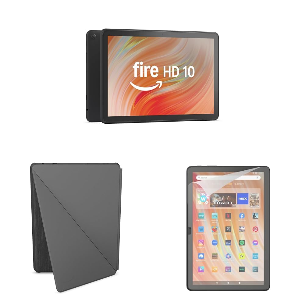 Amazon Fire HD 10 Convenience Bundle with Case and Screen Protector (4GB RAM, 32