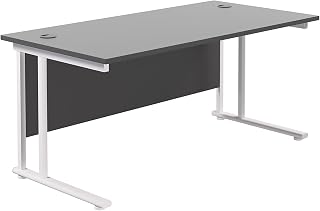Office Hippo Heavy Duty Rectangular Cantilever Office Desk, Home Office Desk, Office Table, Integrated Cable Ports, PC Desk For Office or Home, 5 Yr Wty - White Frame/Black Top, 180cm x 80cm