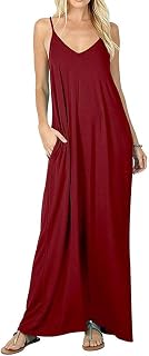 Poetsky Women's Casual V Neck Sleeveless Flowy Pockets Beach Dress