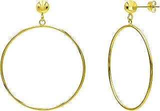 Sterling Silver Polished Open Round Drop Hoop Earrings 5mm Bead Post Dangle Earrings for Women