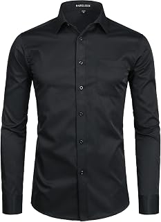 PARKLEES mens long sleeve dress shirt plain slim fit casual business formal button down shirt with pocket